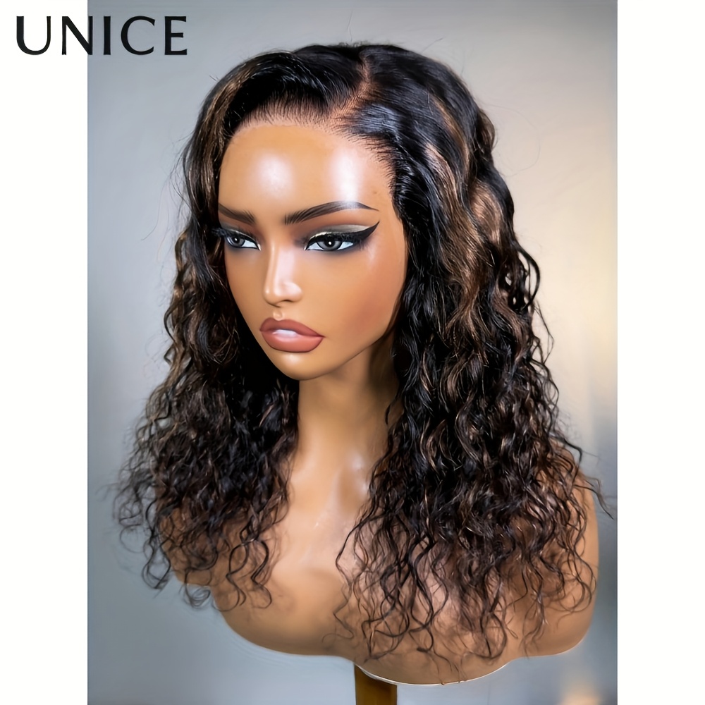 Image of Unice Human Hair Lace Closure Shoulder-length Wig With Brown Highlights Complementing A Of And A Vibrant Yet