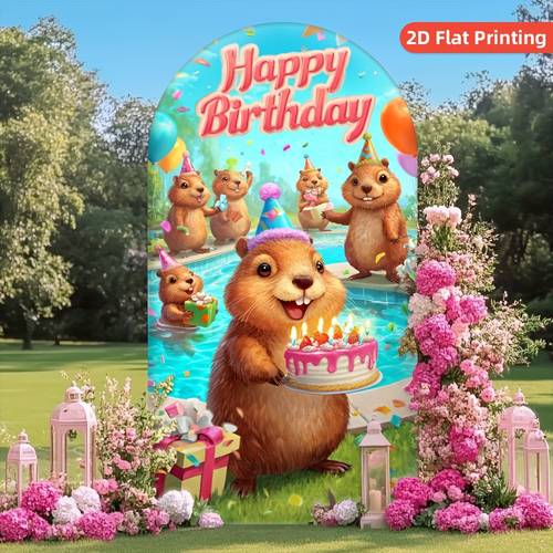 item picture 1pc arch backdrop fabric with cute capybara happy birthday material garden weddings holiday banquets graduation parties birthday celebrations hotel receptions arch stand not included