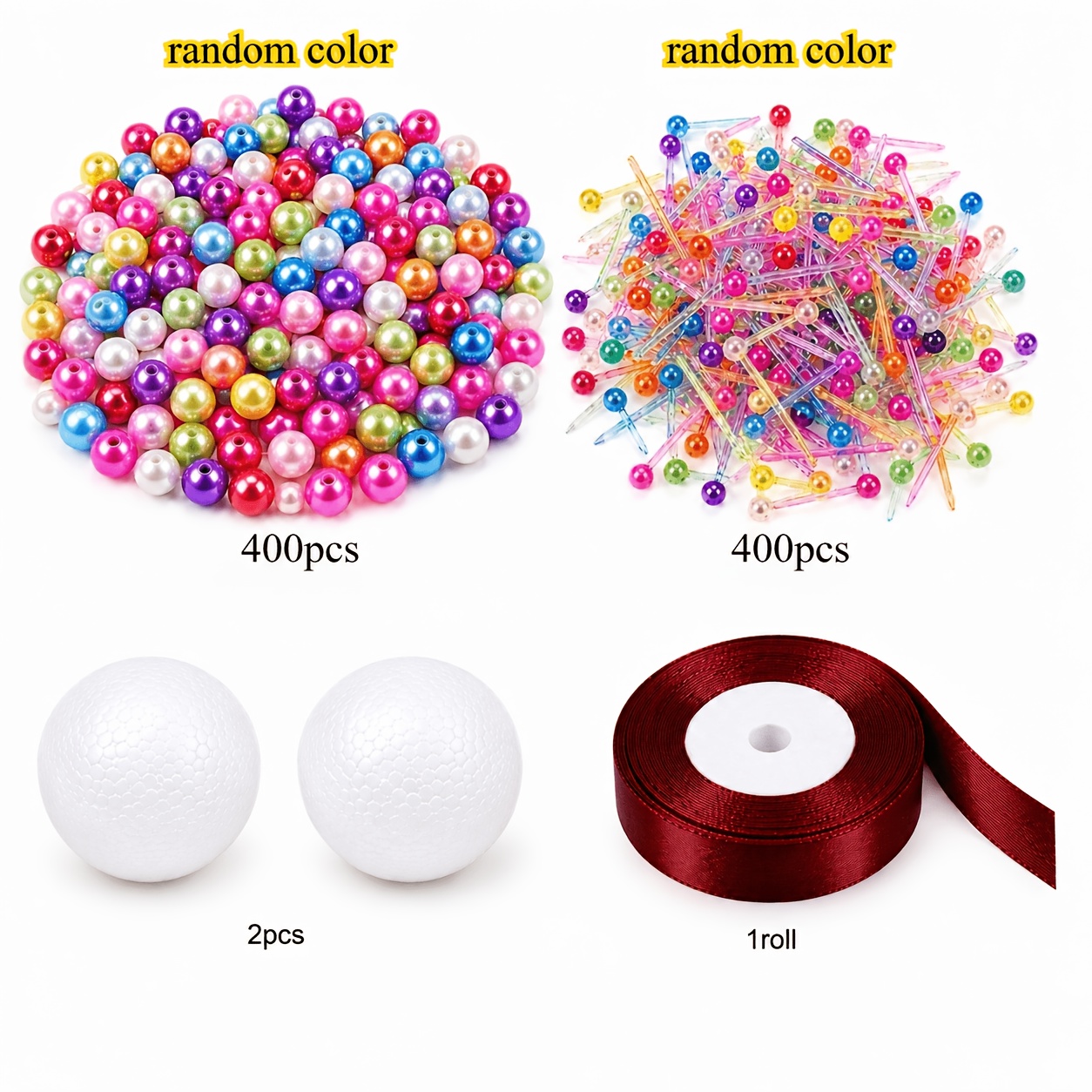 TEMU 803pcs (2 Sets) Christmas Craft Bead Set Including Foam Balls, Ab Acrylic Beads (random Color), Ribbons, Head Pins, Adult Christmas Tree