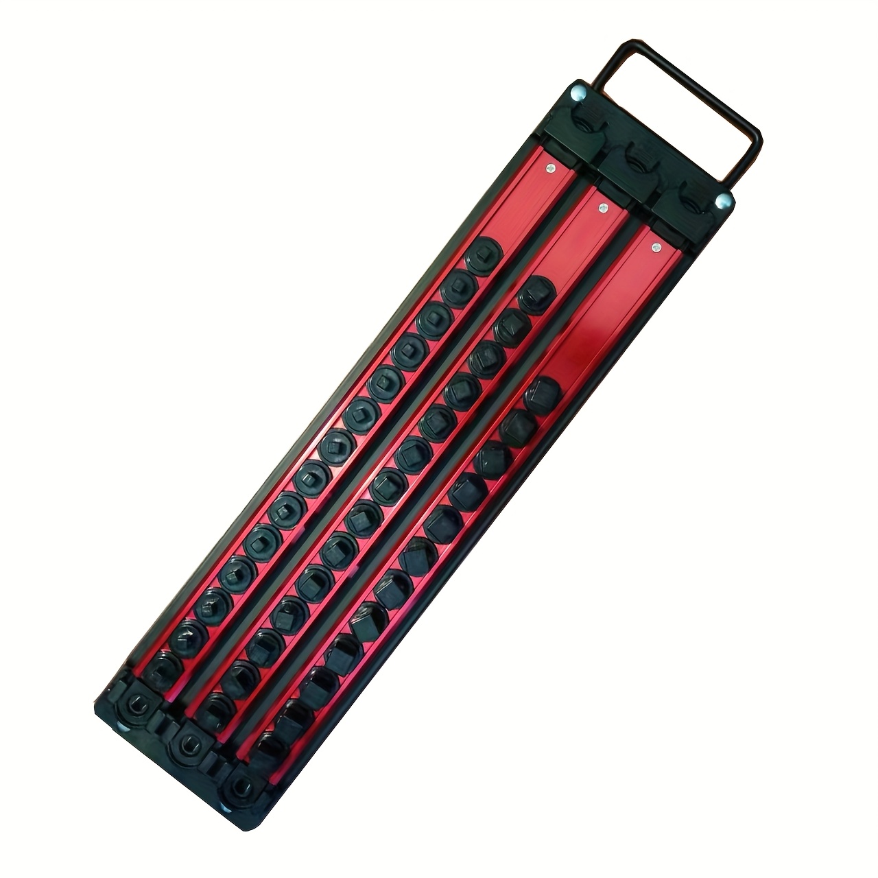 E-shop Schwerlast-Drehbarer Steckdosen-Organizer, 40-Klipp-Aluminium-Schraubenschrankhalterung, Tragbare Steckschlüssel-Aufbewahrungsbox mit Griff,