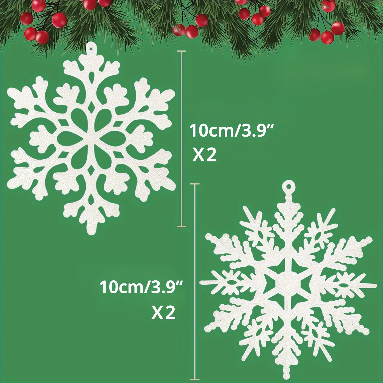 40 pezzi argento glitter fiocco di neve appendere ornamenti con 197 pollici  corda d'argento, decorazioni per l'albero di Natale Natale Accessori per  porte finestre Riilq