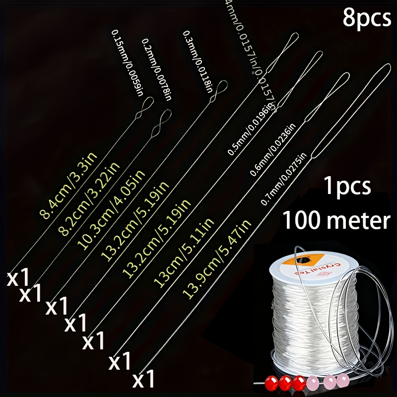 TEMU 8pcs/set Bead Needles And 1 Roll 100 Meters Diameter 0.5mm Flexible Nylon Bead String, Suitable For Jewelry Making, Bracelets And Necklaces -