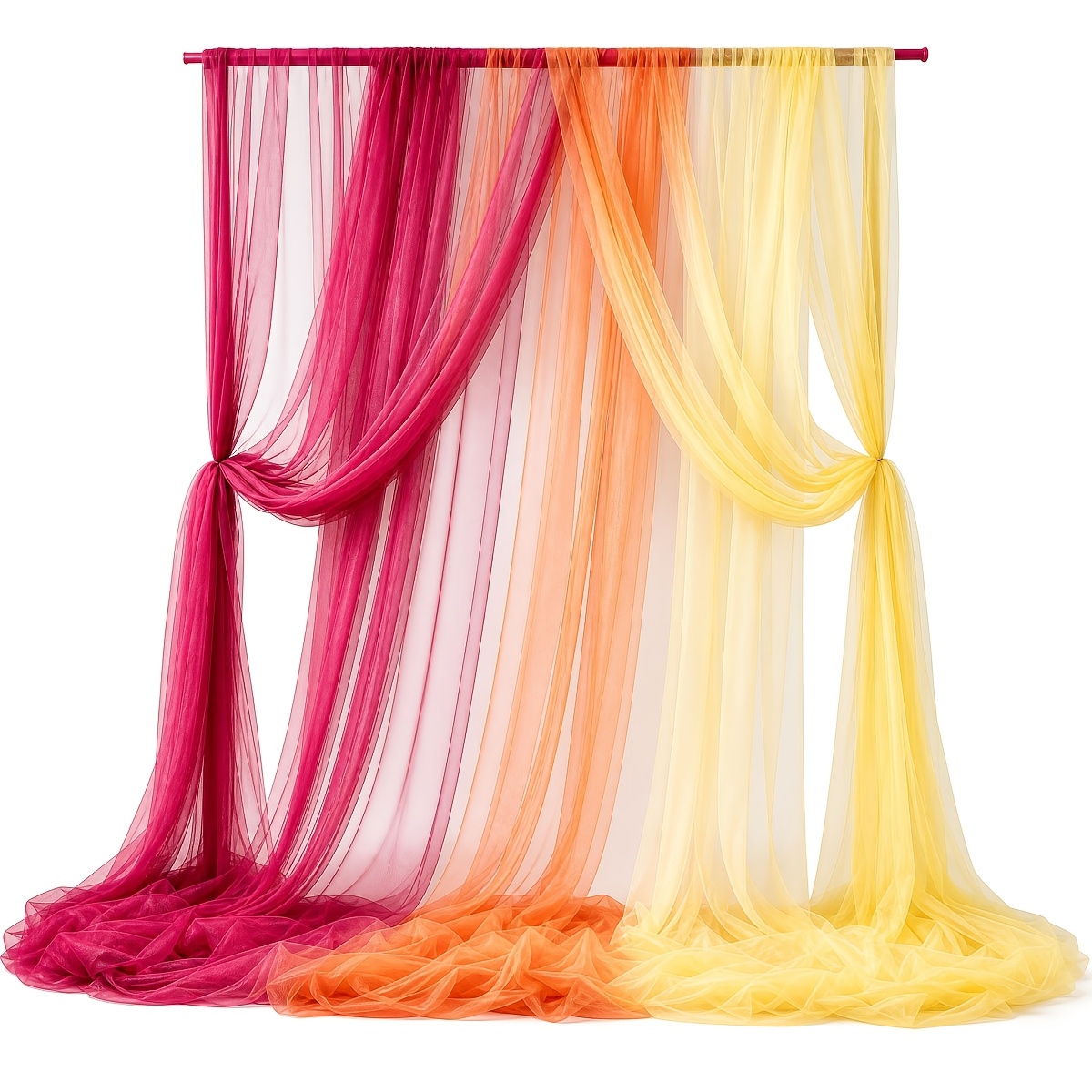 TEMU 3pcs Set X 236 Inches, Yellow, Orange, And Magenta, Tulle Drapes, Sheer Polyester Fabric, Suitable For Wedding Ceremonies, Birthday Parties,
