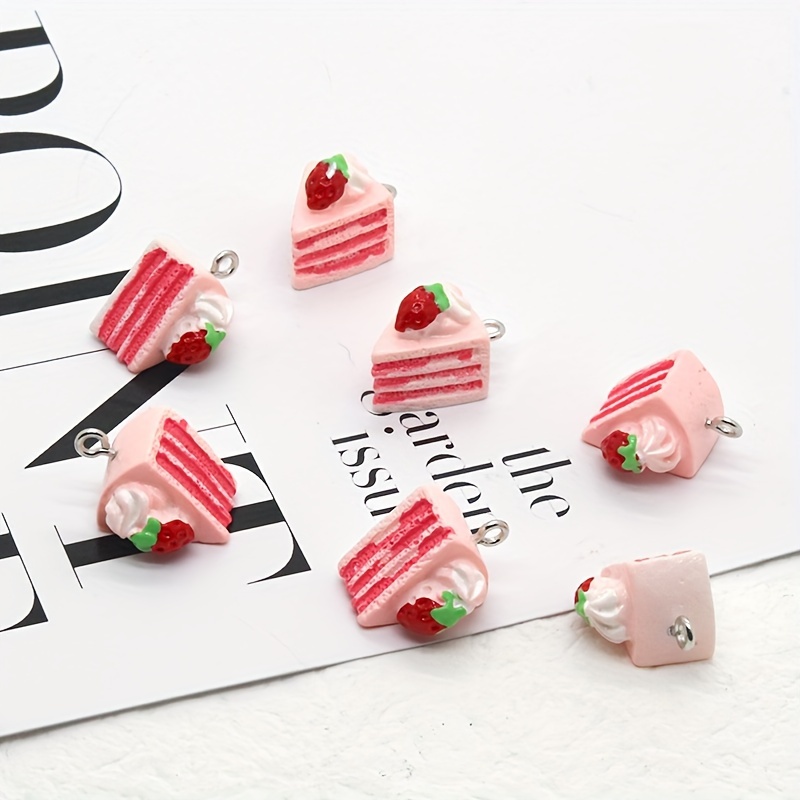 

10pcs Simulation Strawberry Cream Layer Cake Pendant Sweet Style Food Series Resin Charms For Diy Earrings Necklace Keychain Accessories