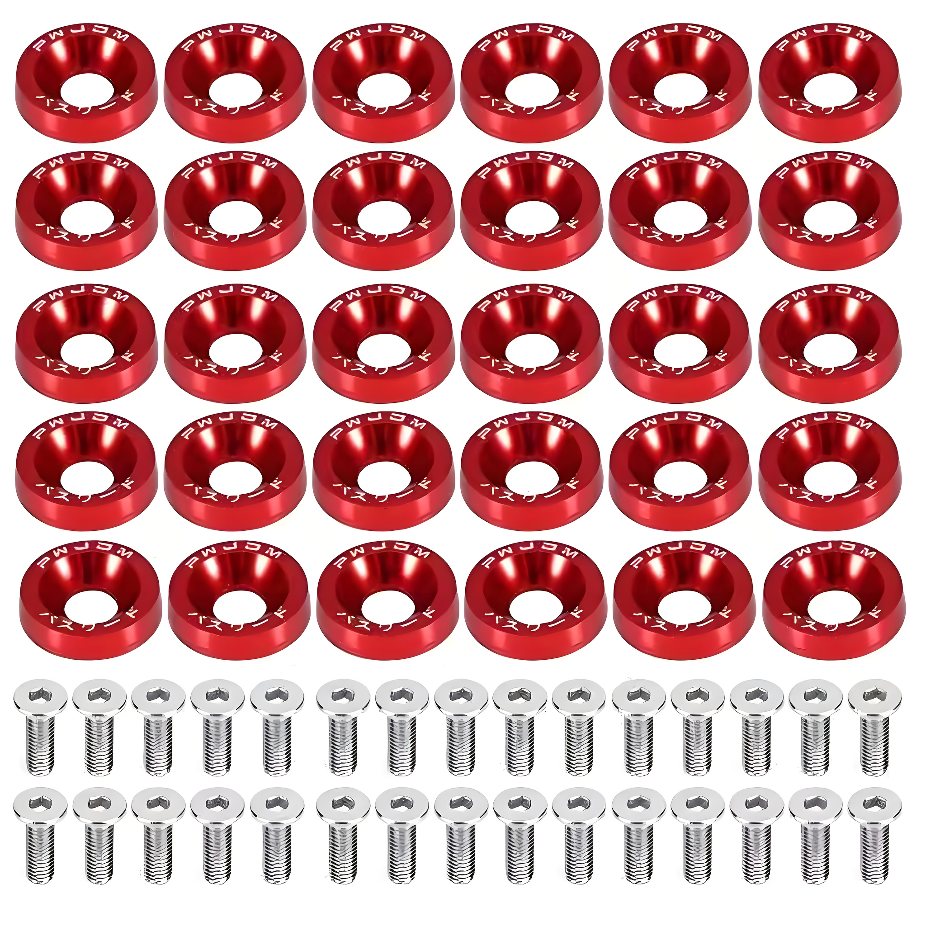 Image of 30set Set M6 Car Modification Diy Hexagonal Fasteners Fender, Anodized Washers, Bumper Engine Screws Fender, Washer License Plate Car Styling, Jdm Car Modification, Red/black , 6mm