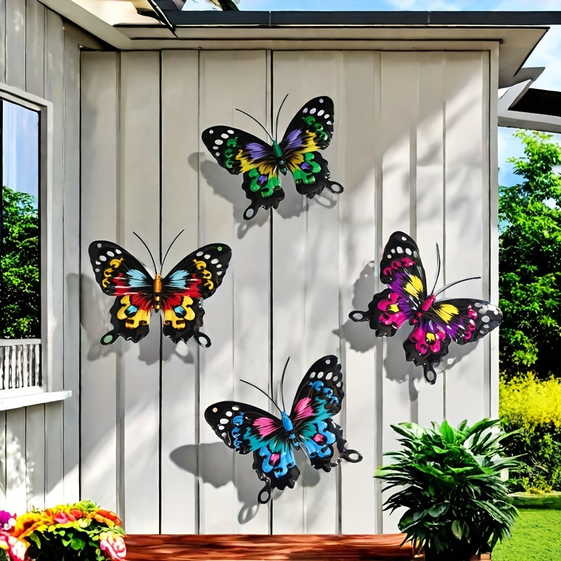 

Ensemble de 4 pièces d'art en fer papillon, papillons de métal décoratifs suspendus pour jardin, cour, salon, chambre, patio, balcon - Pas besoin d'électricité, cadeau pour et