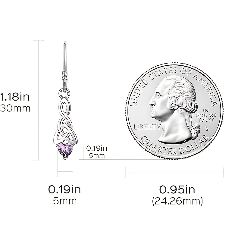 Women's S925 Silver Eternal Knot Drop Earrings with Purple Zirconia