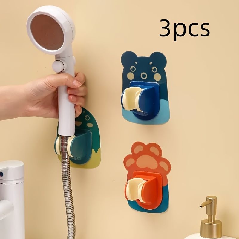 Image of 3pcs Home Bathroom Additions, No-drill Showerhead Rack, Bathroom Showerhead Fixing Rack, Showerhead Height Adjustable , For Different Of Family