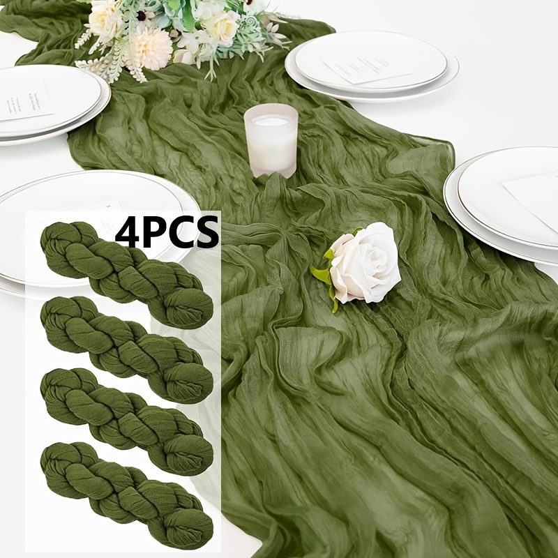 TEMU 4pcs Olive Green Cheesecloth Table Runners, Suitable For Christmas, Bohemian Style Scenes, Winter Polyester Table Runners, For Parties, Easter;