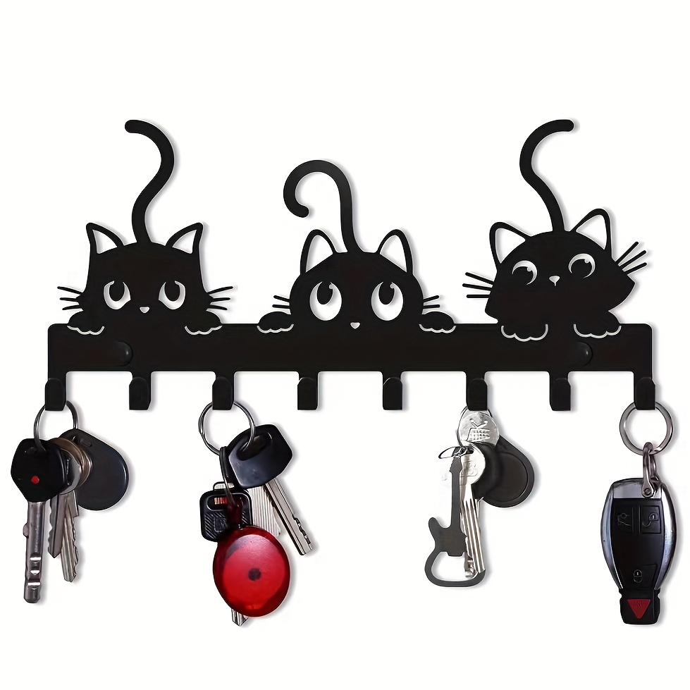 TEMU Chic Metal Key Holder - Wall-mounted Storage Rack With Decorative Hooks For Keys, Coats & More