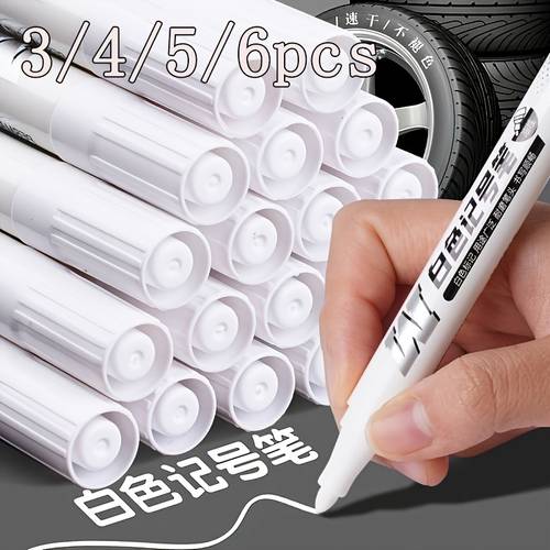 3/4/5/6pcs Pack White Permanent Marker Pens, Quick Drying Marking Pen, Smudge-Proof, Oily Gel Ink, Marking Pen Ideal for Tire Art, Fabric, Wood, Leather Projects Marker Pen