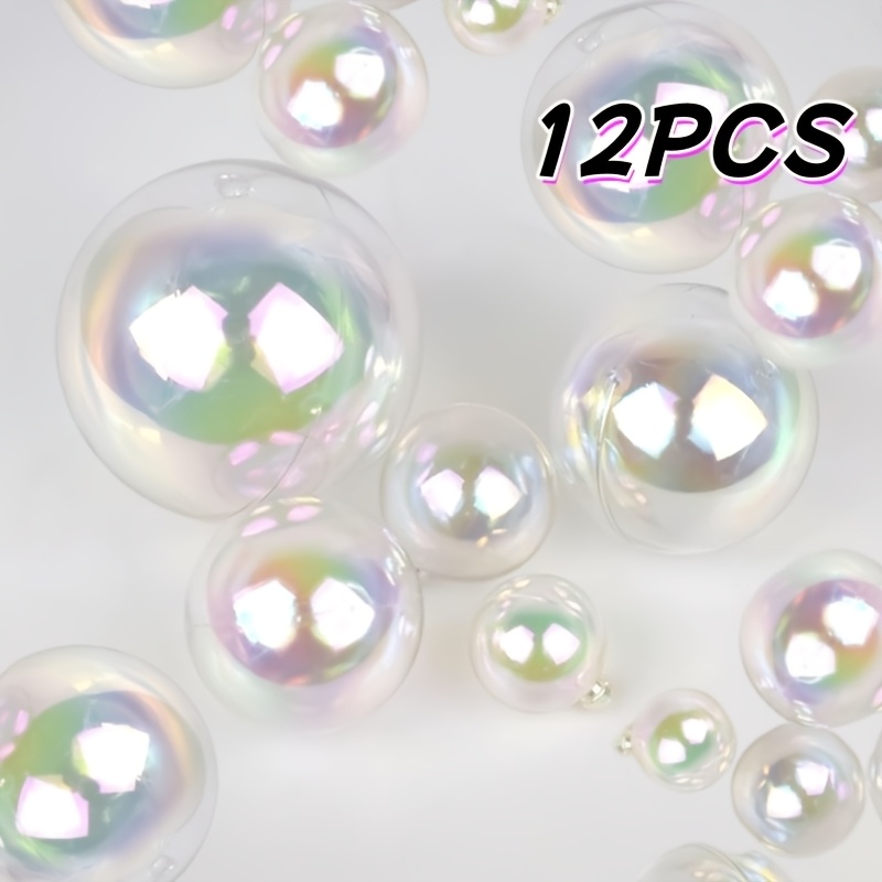 TEMU 12pcs Iridescent Clear Plastic Hollow Ball Ornaments, Craft Balls For Wedding Party Christmas Festival Decor