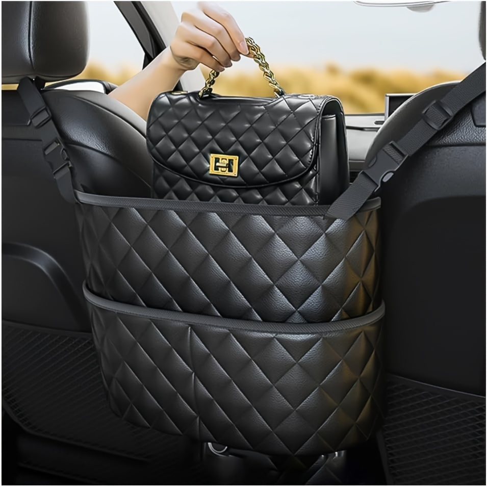 

Leather Handbag Holder For Car Interior, Large Capacity Seat-to-for Seat Organizer, Pu Leather Material, Reinforced Stitching, Backseat Storage Bag With Heightened , Car Accessories