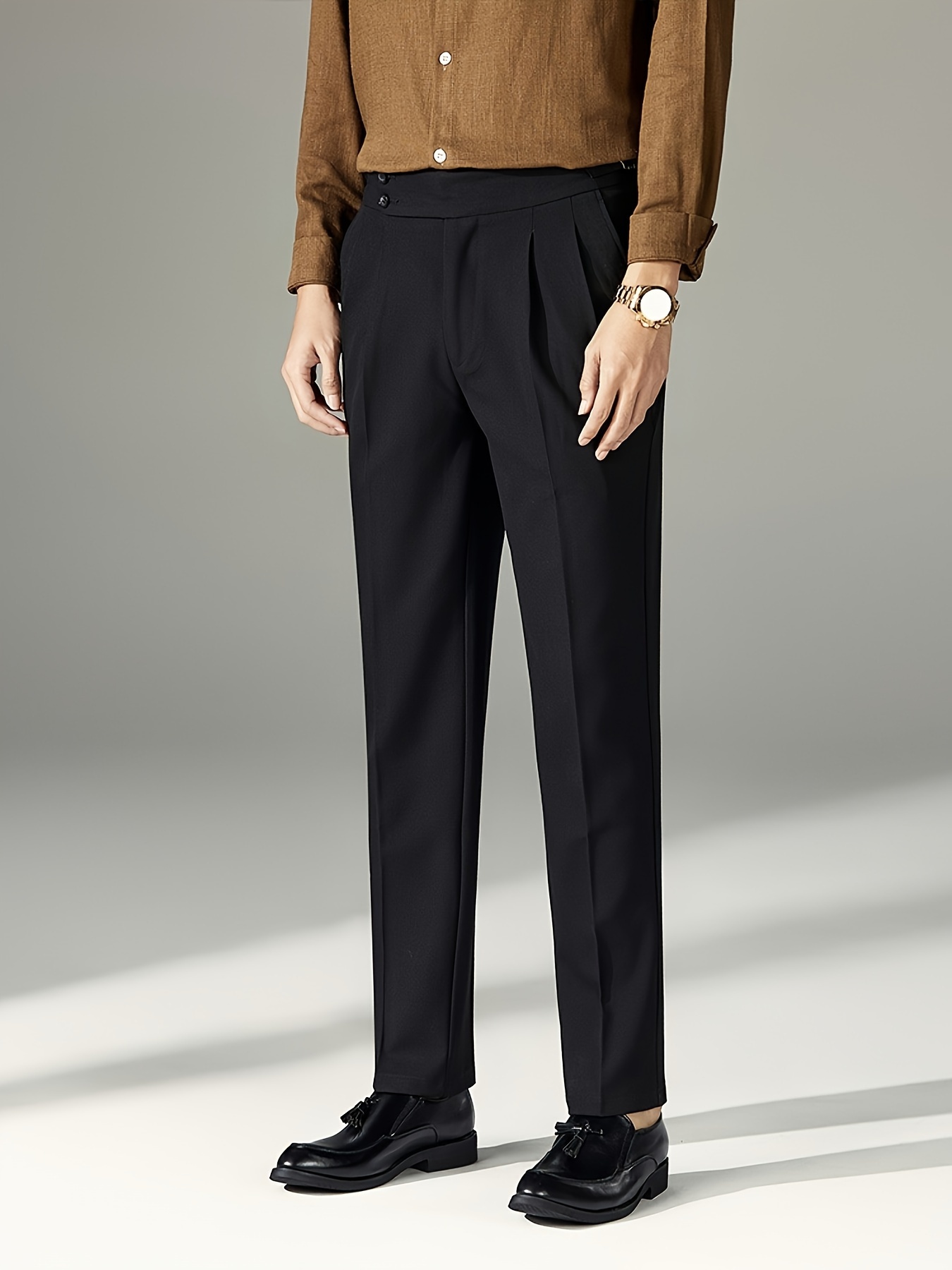 Naples Paris buckle adjustable non ironing gentleman trend versatile suit pants for men, casual pants for men, straight leg