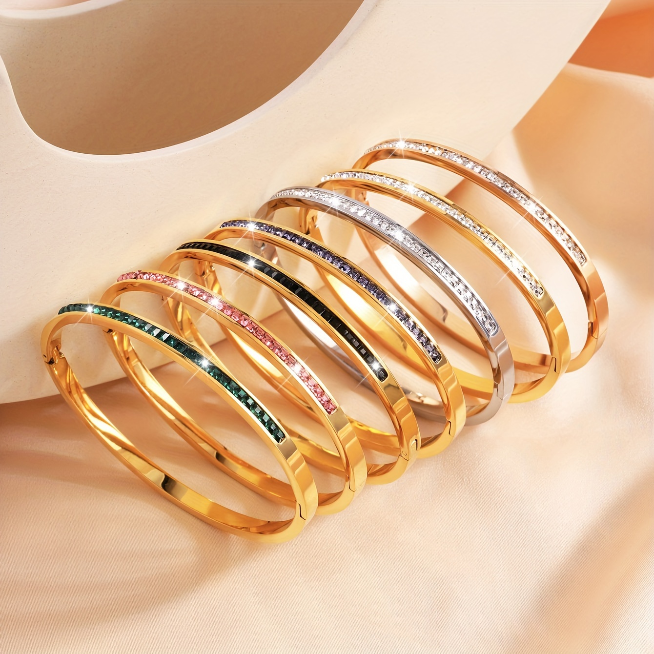 

7pcs Elegant Stainless Steel Bracelets Set, Assorted Colors, Cute Party Favor Jewelry For Women