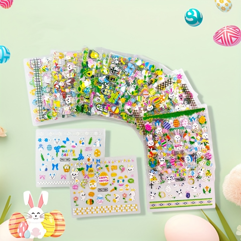 

30pcs Vibrant Easter Nail Art Stickers - 3d Self-adhesive Diy Decals With Sparkling Bunny, Egg & Floral Designs - Acrylic Pegatinas For Women's