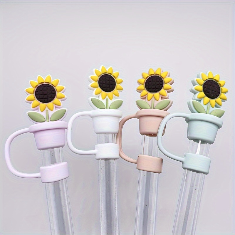 

4pcs Sunflower Silicone Straw Caps: Dust-proof Protector Toppers For 9-10mm Straws - Reusable Splash Proof Straws Tips Lids For Outdoor Drinking - Cute Accessories For Camping And Hiking