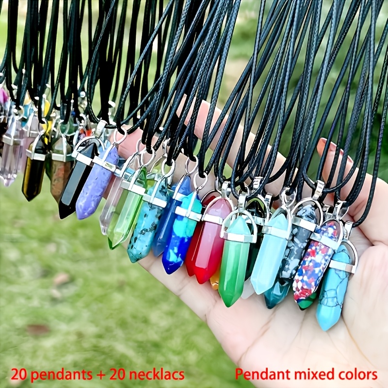 TEMU 40pcs Multicolor Chakra Hexagon Pendant Set, Bead Pendant With Black Adjustable Necklace Chain, Bohemian Style Pendant Necklace, Christmas