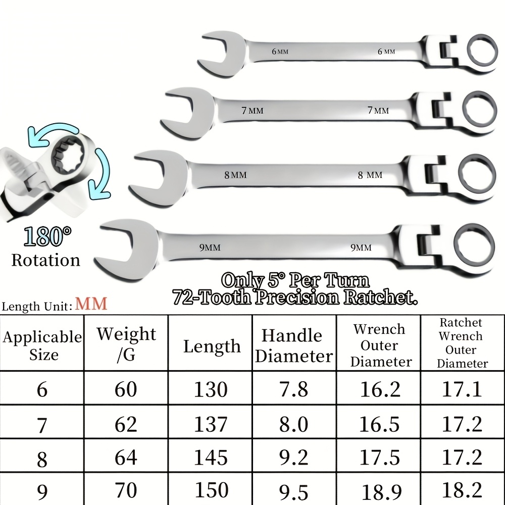 TEMU 12pcs Multifunctional Double-head Quick Wrench Set | Metric And Sae | 72-teeth | Chrome Vanadium Steel, Adjustable, Manual Operation For Car
