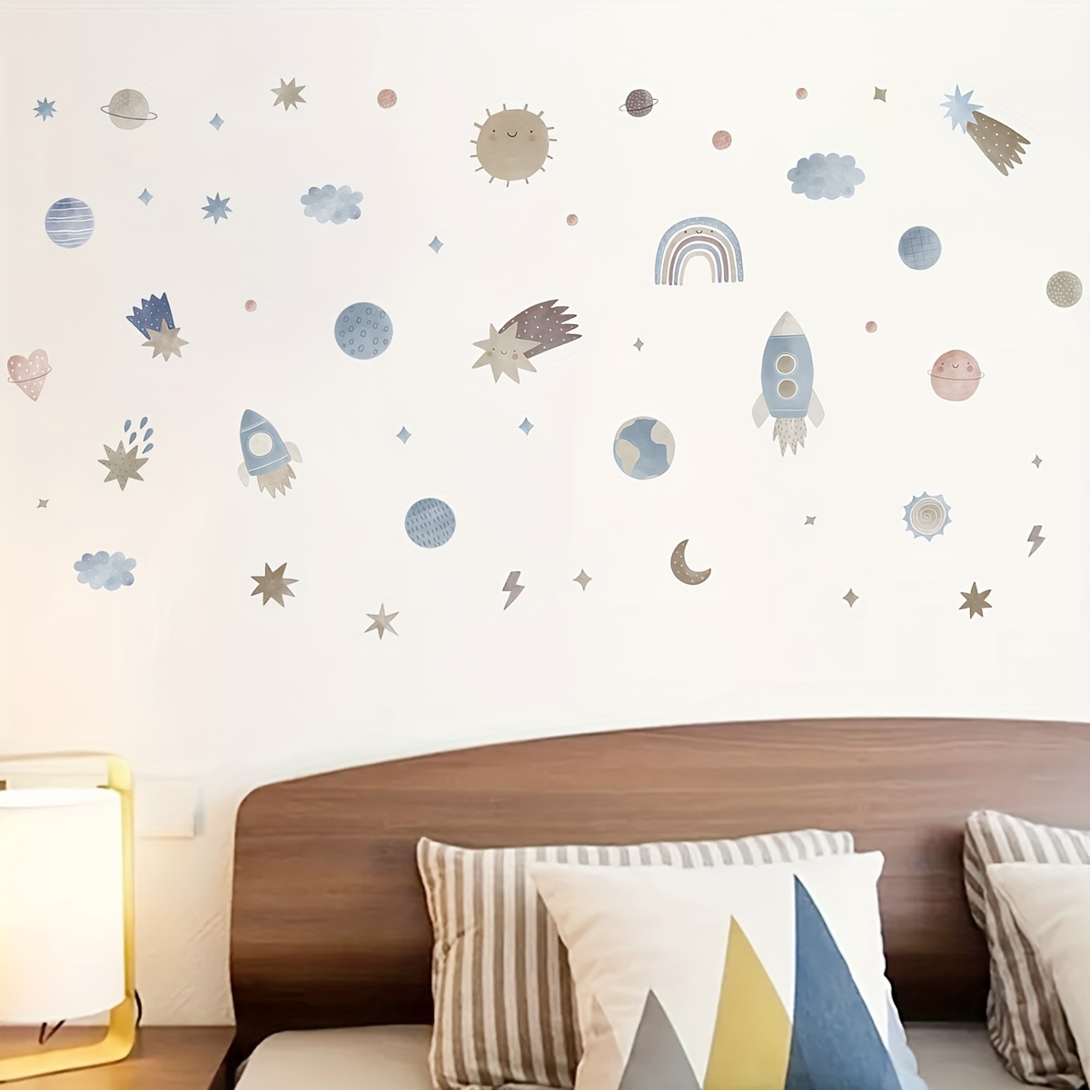 3pcs Sticker,rocket Shooting Rainbow Pattern Self-adhesive Wall Stickers, Bedroom Entryway Living Room Porch Home Decoration Wall Stickers, Wall Decor Decals