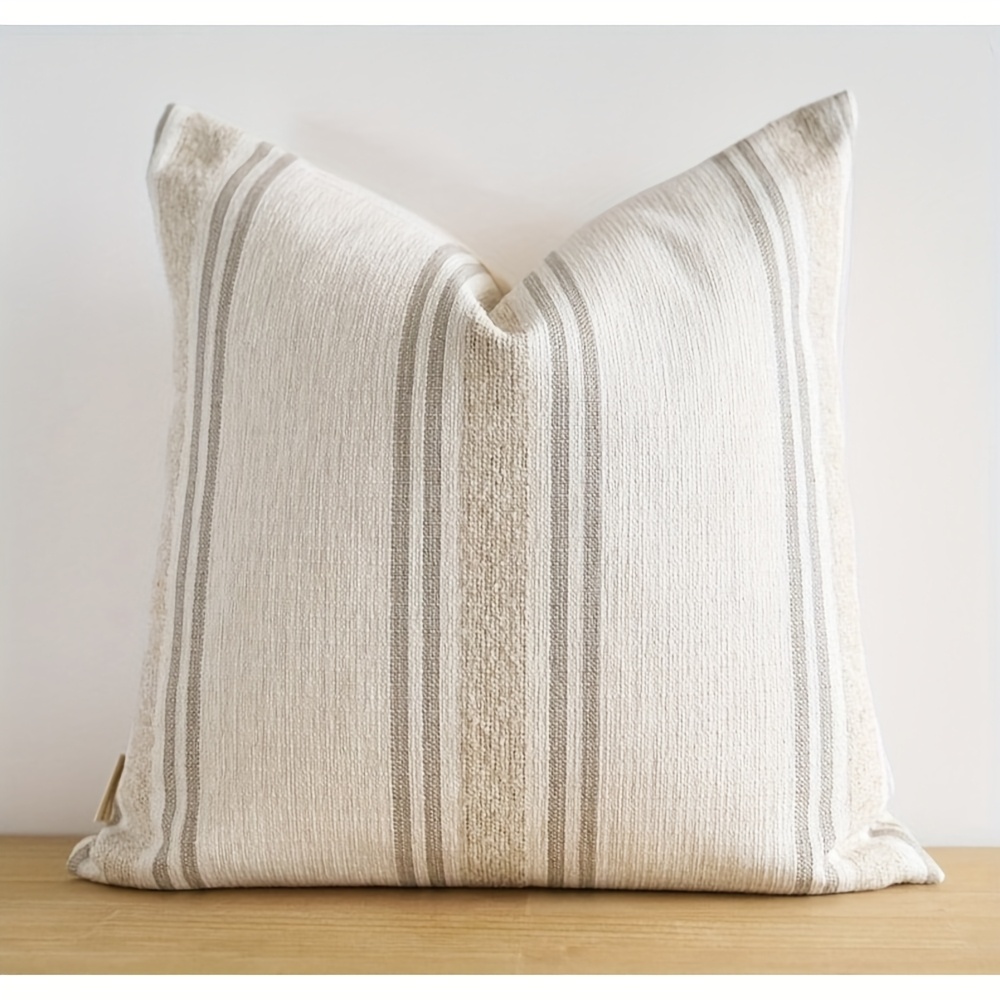TEMU de almohada multifuncional estampada, 1 pieza, para uso doméstico, con rayas grises, tejido texturizado. Adecuada para tapicería del hogar /