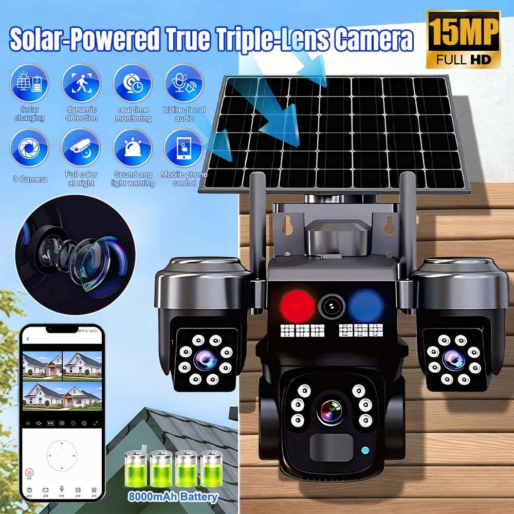 TEMU Kepeak 2.4g Wifi Cameras For Home Security With Solar Panels, 15mp Solar Security Cameras Wireless Outdoor, Color Night Vision, 2-way Talk,