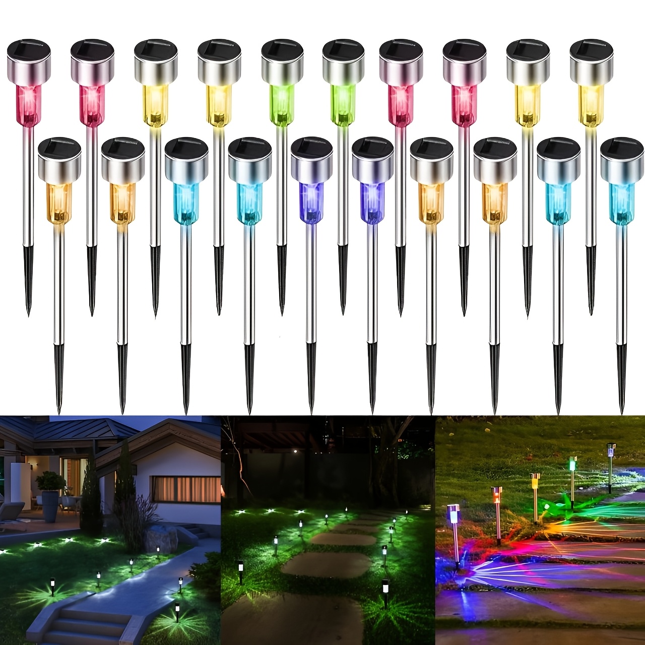 

10/ Pack Solar Outdoor Landscape Lights - Stainless Steel & Color-changing Led Garden Lights For Pathway, Lawn, Patio, Deck, , Holiday & Party Décor - Energy- &