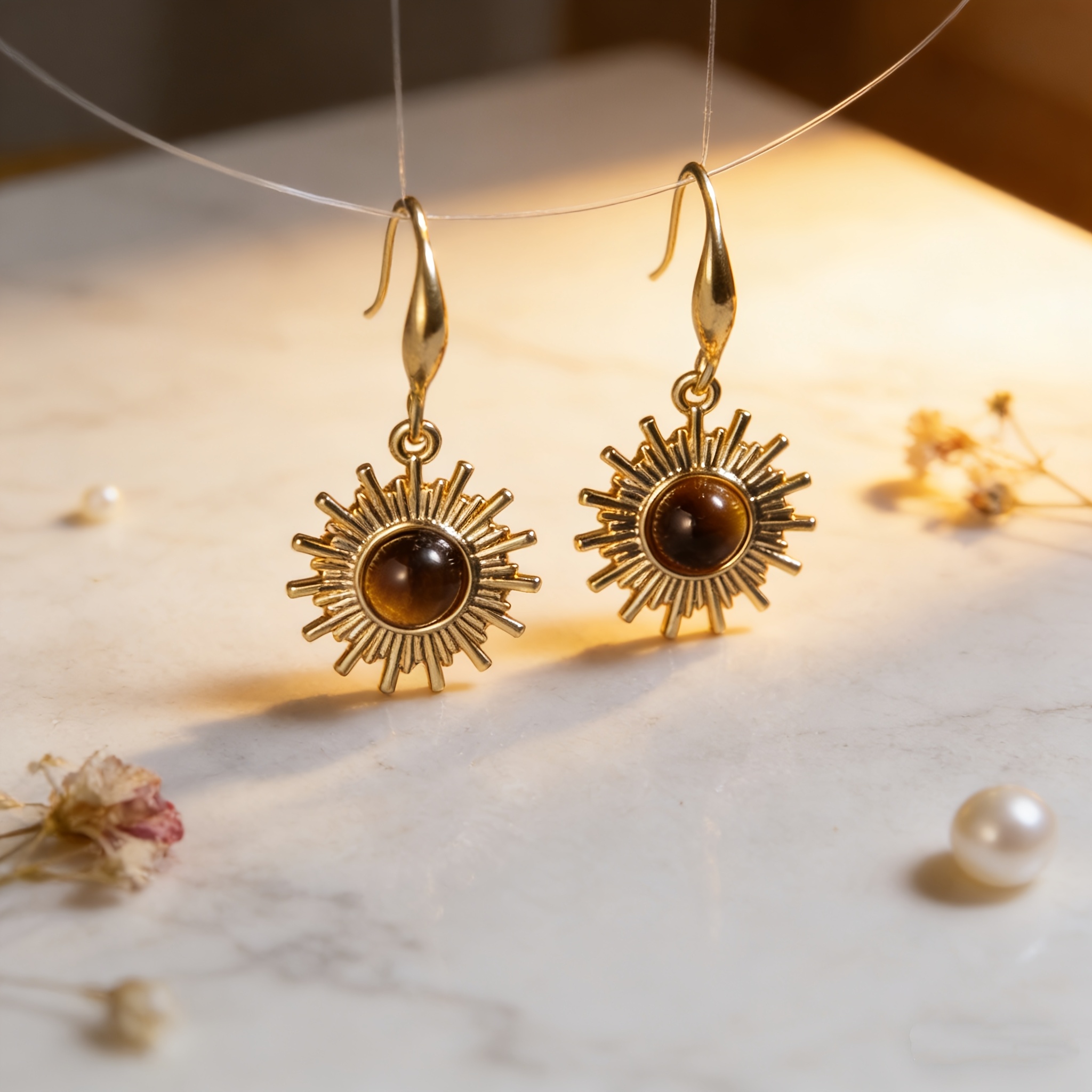 TEMU Orecchini a gancio in , 1 , a , stile boho con motivo di , bordo in occhio di tigre e oro, gioielli in per donna, ideali per vacanze al mare,