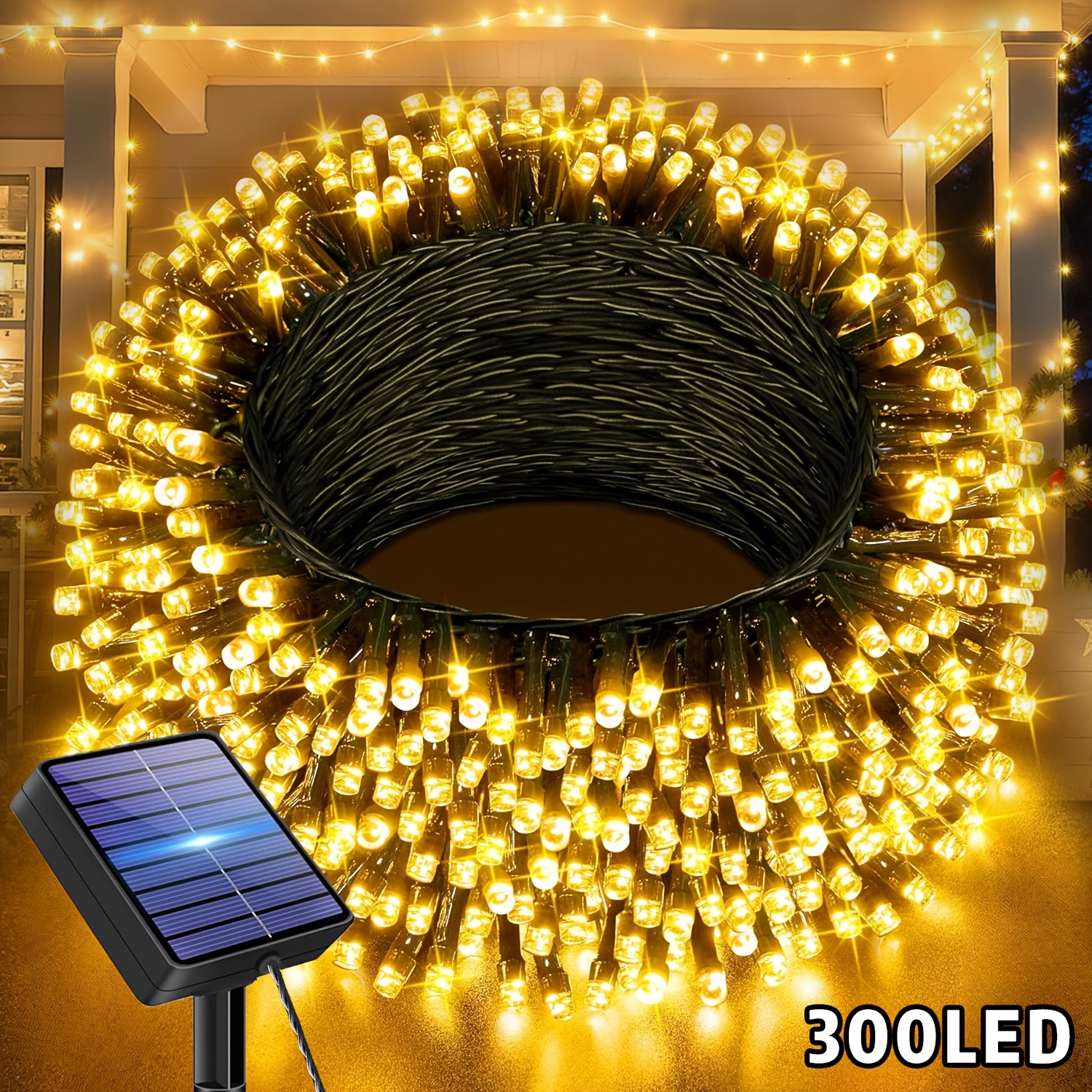 TEMU Outdoor Led Fairy String Lights, Solar Charging, 12 Modes Of Outdoor Light Strips, 300/200/100 Led Dark Green String Lights, Used To Decorate
