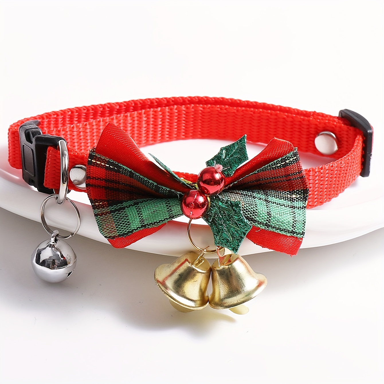 

Christmas Cat And Dog Stud Collars, Bow Bell Adjustable Collars Pet Supplies 22-32cm/8.66-12.6inch