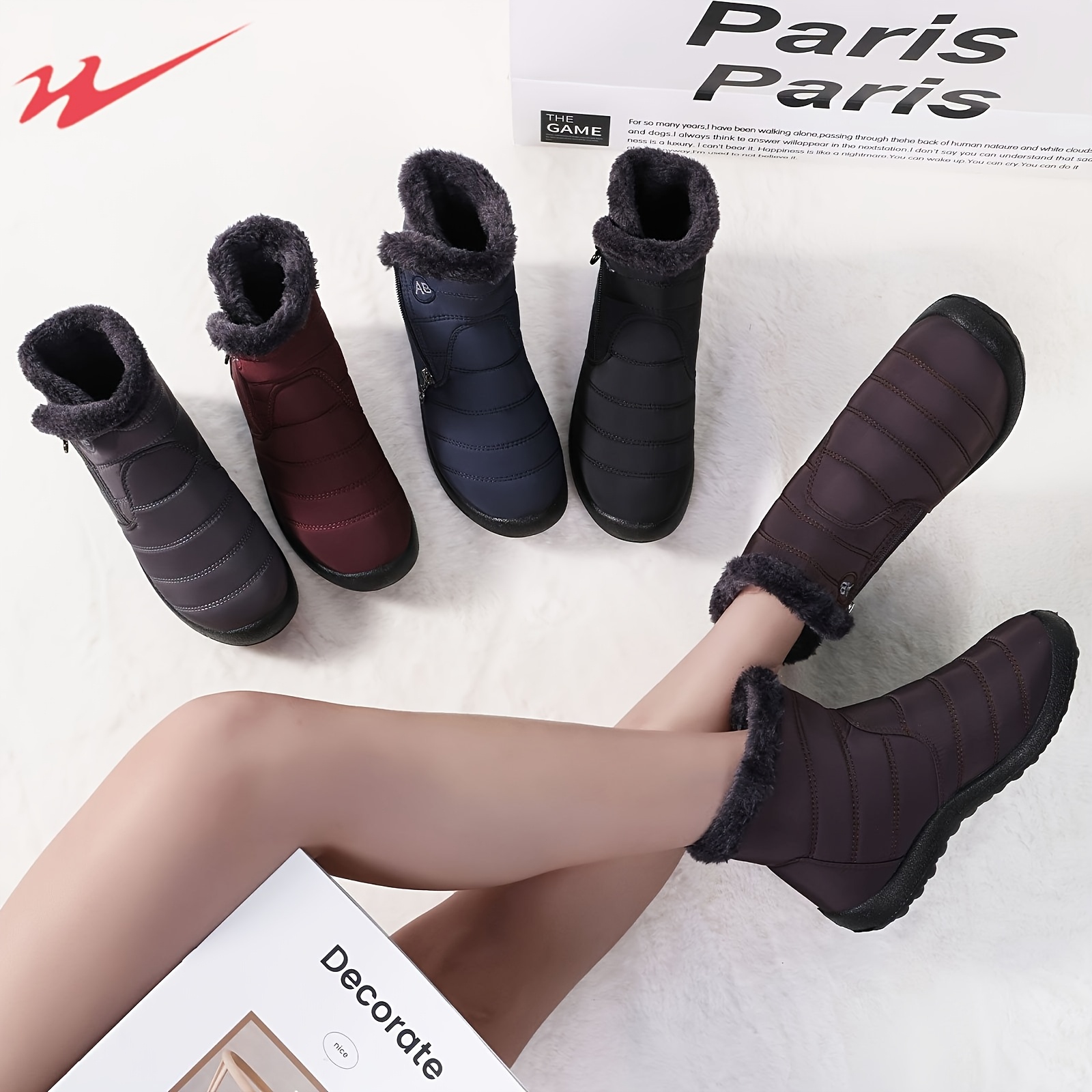 Women's Plush Lined Short Snow Boots with Side Zipper
