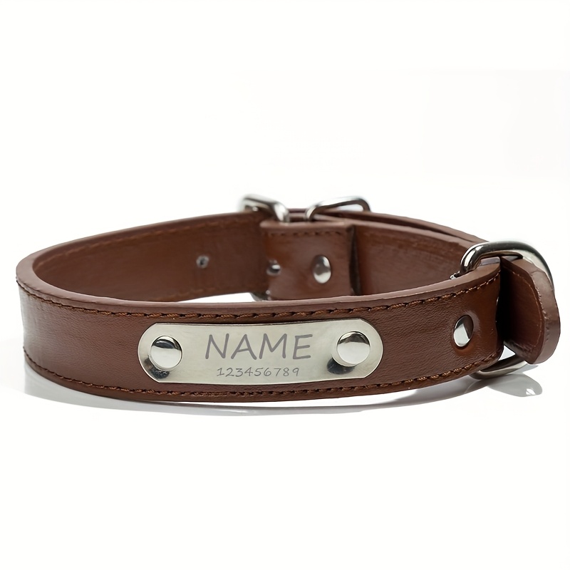 TEMU 1pc Personalized Pu Leather Pet Collar For Cats And Dogs, Durable And Wear-resistant Pet Accessory With Adjustable Safety Strap To Prevent