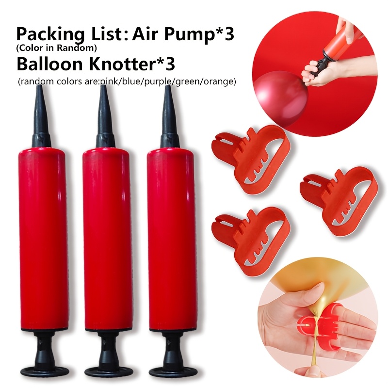 TEMU 6pcs Balloon Inflation Set, Assorted Colors, Includes 3 Balloon Pumps And 3 Balloon Ties, Suitable For New Year Parties, Weddings, Birthdays,