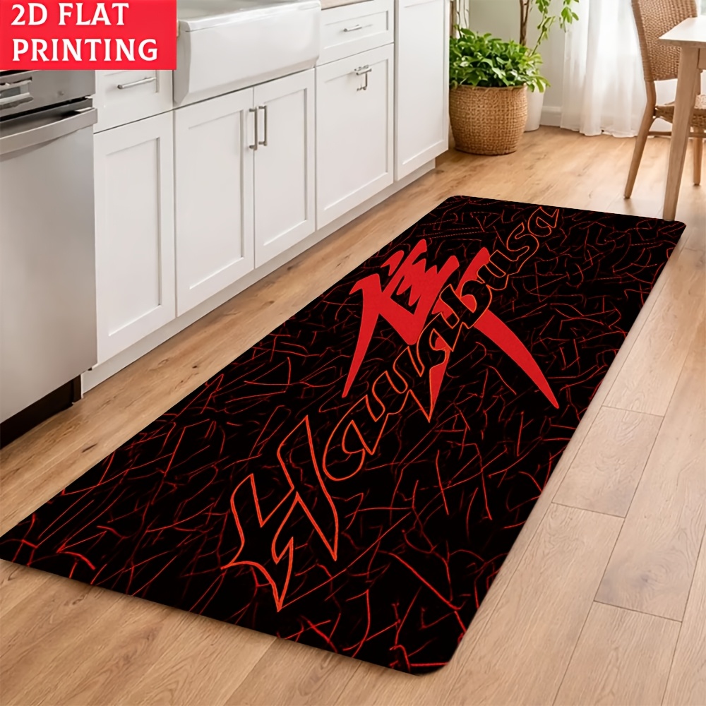 TEMU [ Product] 2d Flat Printing Velvet Rug, Red Pattern, "" Slogan, 850g/mÂ², Machine Washable Non-slip, Thickened Wear-resistant , Living