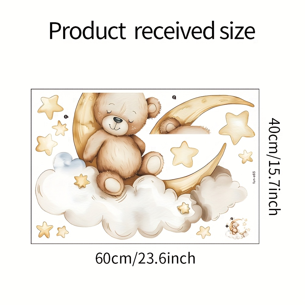1-set Cute Teddy Bear & Balloon Wall Decal Compatible For Room - Reusable Self-adhesive Pvc Sticker With Clouds & Stars, Removable Temporary Wallpaper For,, ( /ceiling)