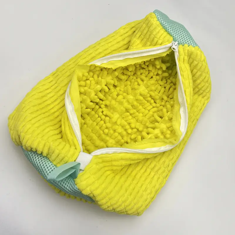 durable shoe washing machine bag yellow with blue zipper protective laundry bag with rich fluff interior ideal for sneakers and casual shoes non woven fabric zipper closure footwear cleaning solution zippered laundry bag durable zipper closure shoe storage organizer laundry bags details 2
