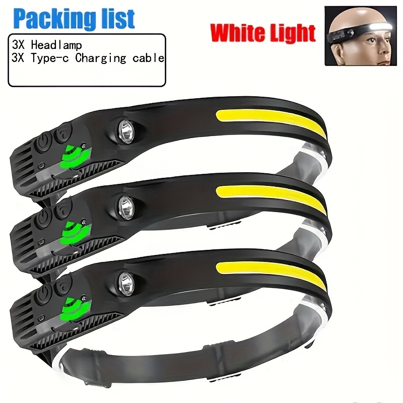 

high-performance" Ultra-bright Rechargeable Headlamp - 1/5 Piece, Cob Led, Hands-free Flashlight For Outdoor Work & Survival, Usb Powered