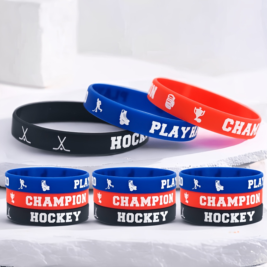 Image of Gift For Her/him 12pcs, Hockey Bracelets Silicone Hockey Wristband Stretch Bracelets For Sport Themed Party Supplies Party Favors Supplies