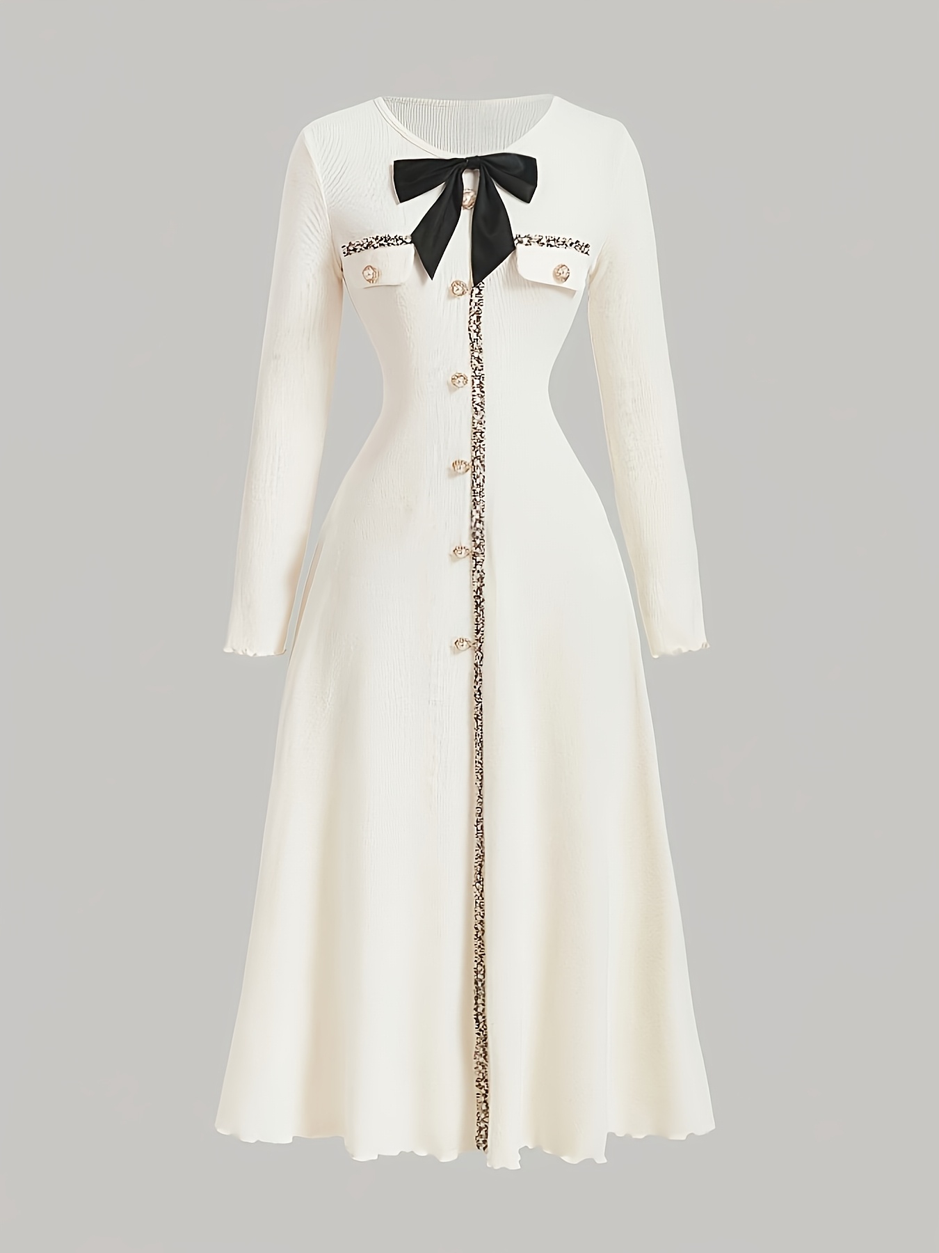elegant long cream dress women a bow long sleeves suitable