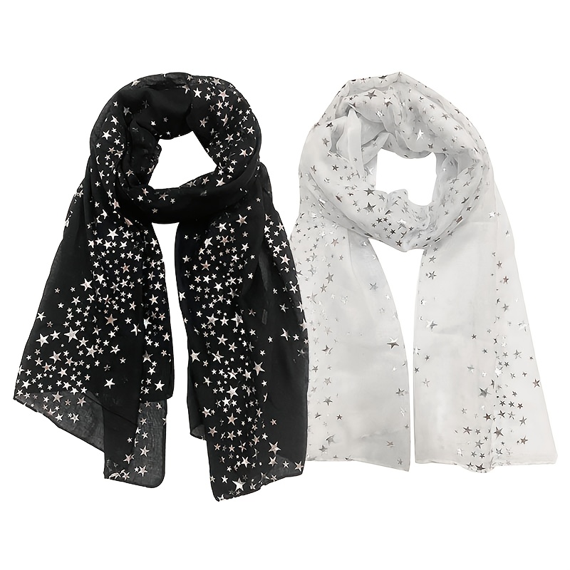 Image of Shimmering Silvery Gypsophila Yarn Scarves Elegant Thin Breathable Headscarves Lightweight Sunscreen Neck Scarves
