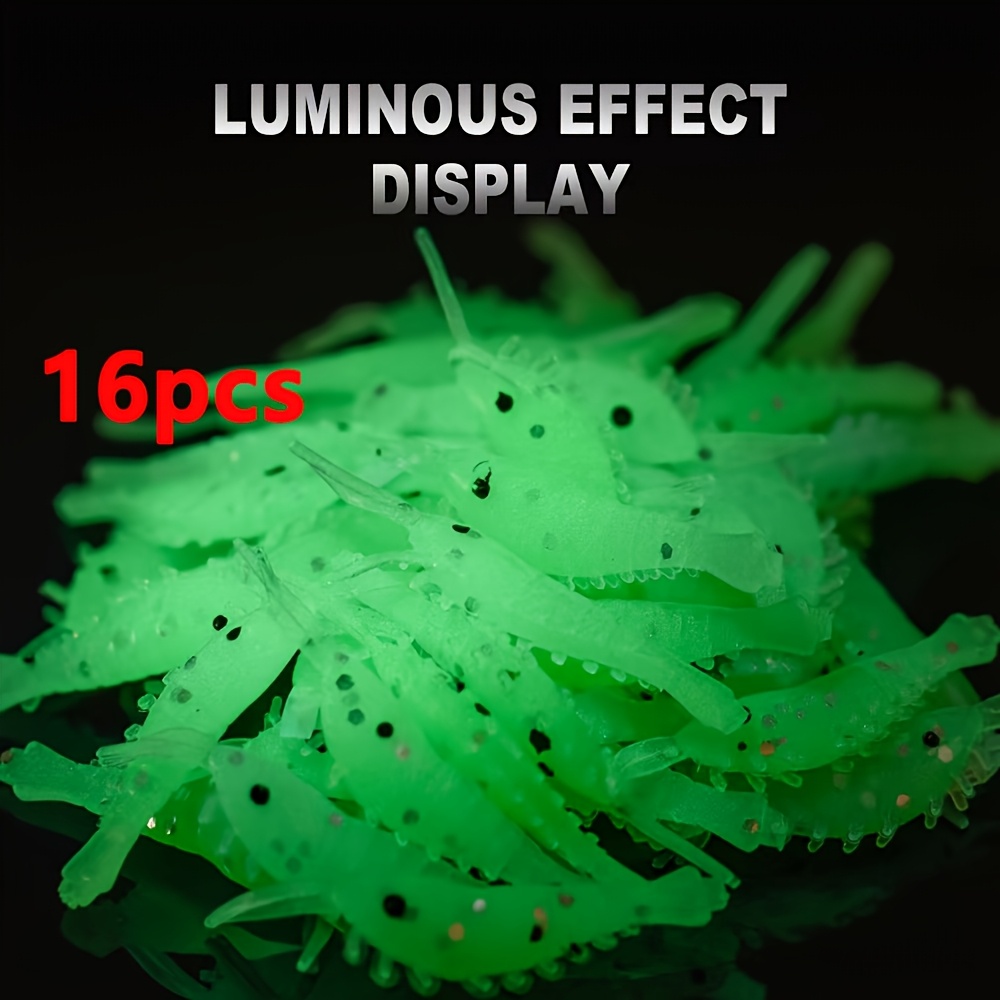 TEMU 2026 New 16pcs Set Of -the-dark Shrimp Lures - -the-dark Soft Plastic Fake Bait | Realistic Freshwater Saltwater Fishing Tackle, Simulation