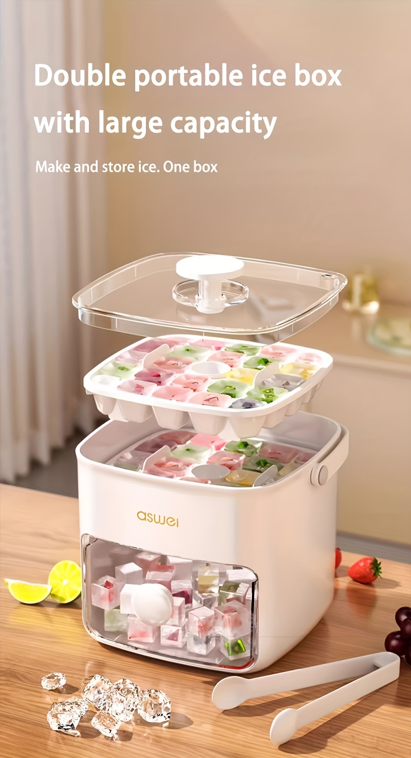 food grade large capacity   tray double layer 48 cube mold an effortless ice maker for producing large quantities of ice designed for use with a refrigerator made from safe lead free materials suitable for home and celebration use essential for christmas parties and new year   details 1