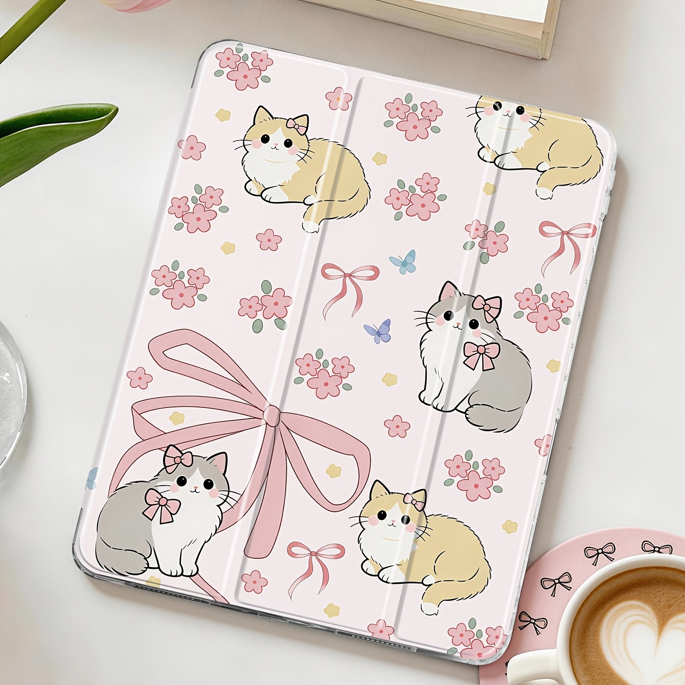 TEMU Crushed Flower Bow Cat Pattern Tablet Case, Compatible With Ipad (a16) 11-inch / 11th Generation, Painted Pattern Protective Cover, Compatible