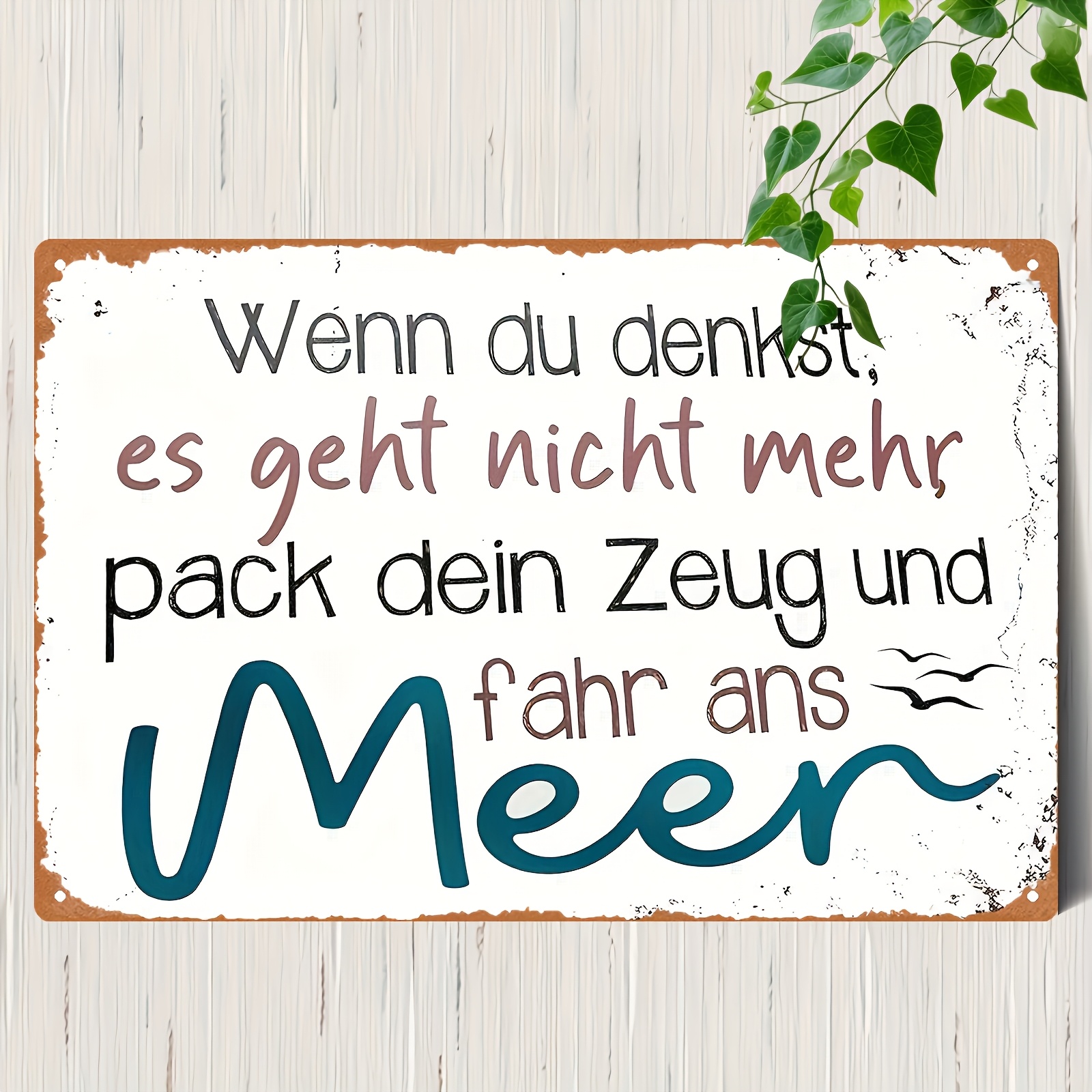 TEMU 2D-Flach, 2D-Flach Vintage-Wandkunst aus Holz, ., mit inspirierendem deutschem Zitat Möwen-Design, rustikales Holzschild, geeignet für Zuhause,