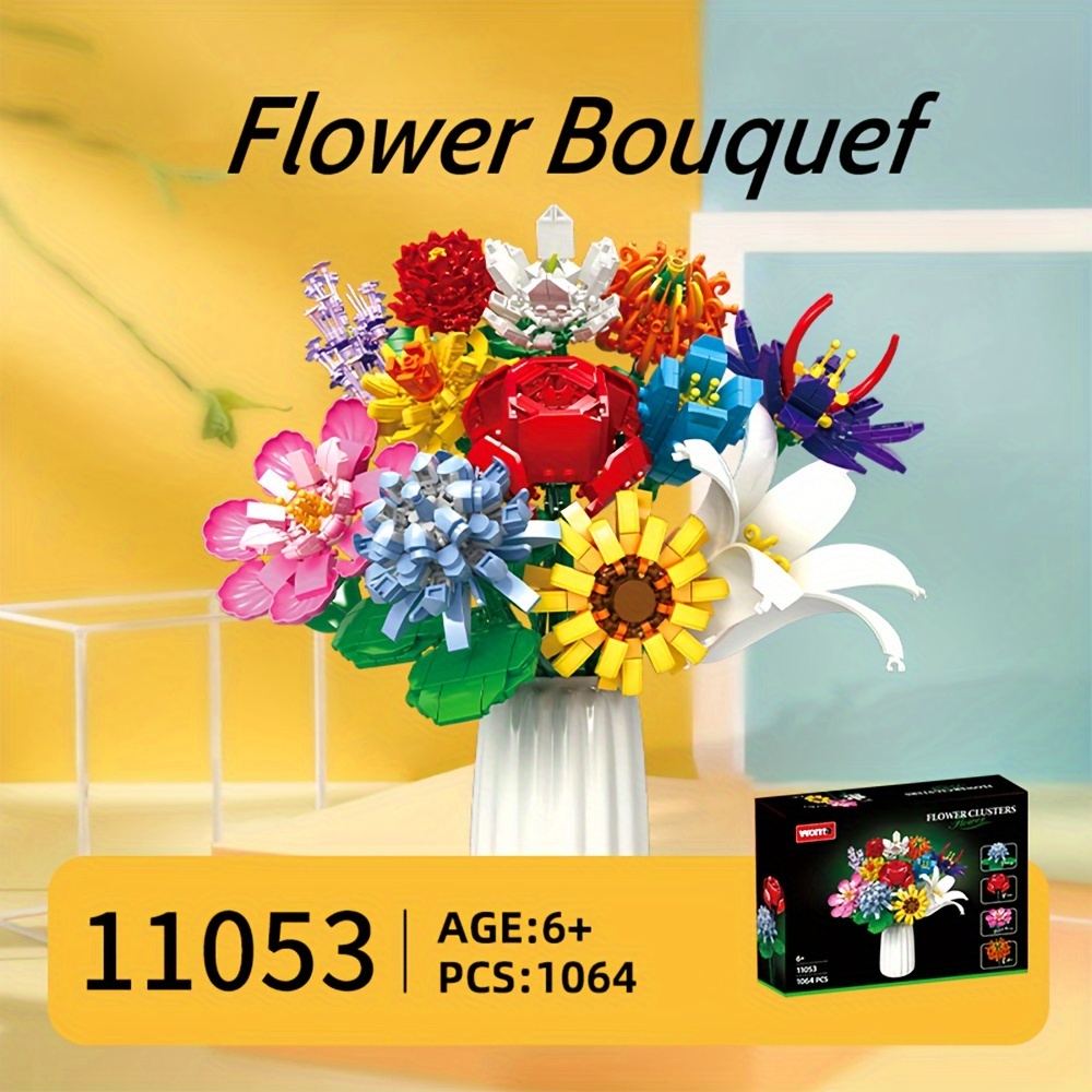 

1009pcs 12 In 1 Building Blocks Flower, Small Brick, Beautiful Bouquet, Diy Creative Assembly Of Home Furnishings, Desktop Decoration Toys, Christmas, Valentine's Day Gifts