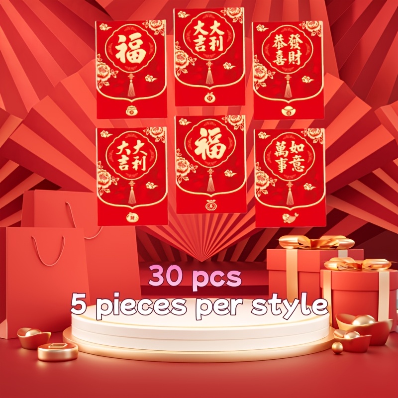 TEMU Enveloppes Rouges Exclusives Année du Cheval 2026 | 6 Uniques, Idéales pour Cadeaux de Noël & Fêtes (30pcs/Set)