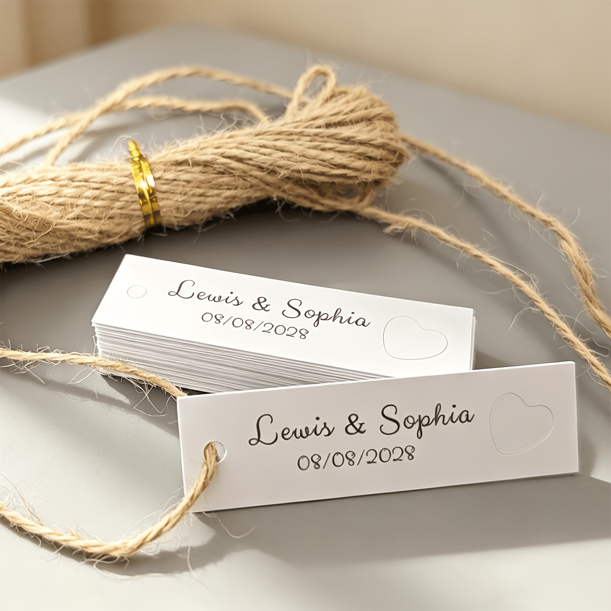 TEMU 60/120pcs Custom Rectangular Rounded Corner Paper Hang Tags With Natural Hemp Rope, Hollow Heart Love , Blank Label Cards, Multipurpose, Ideal