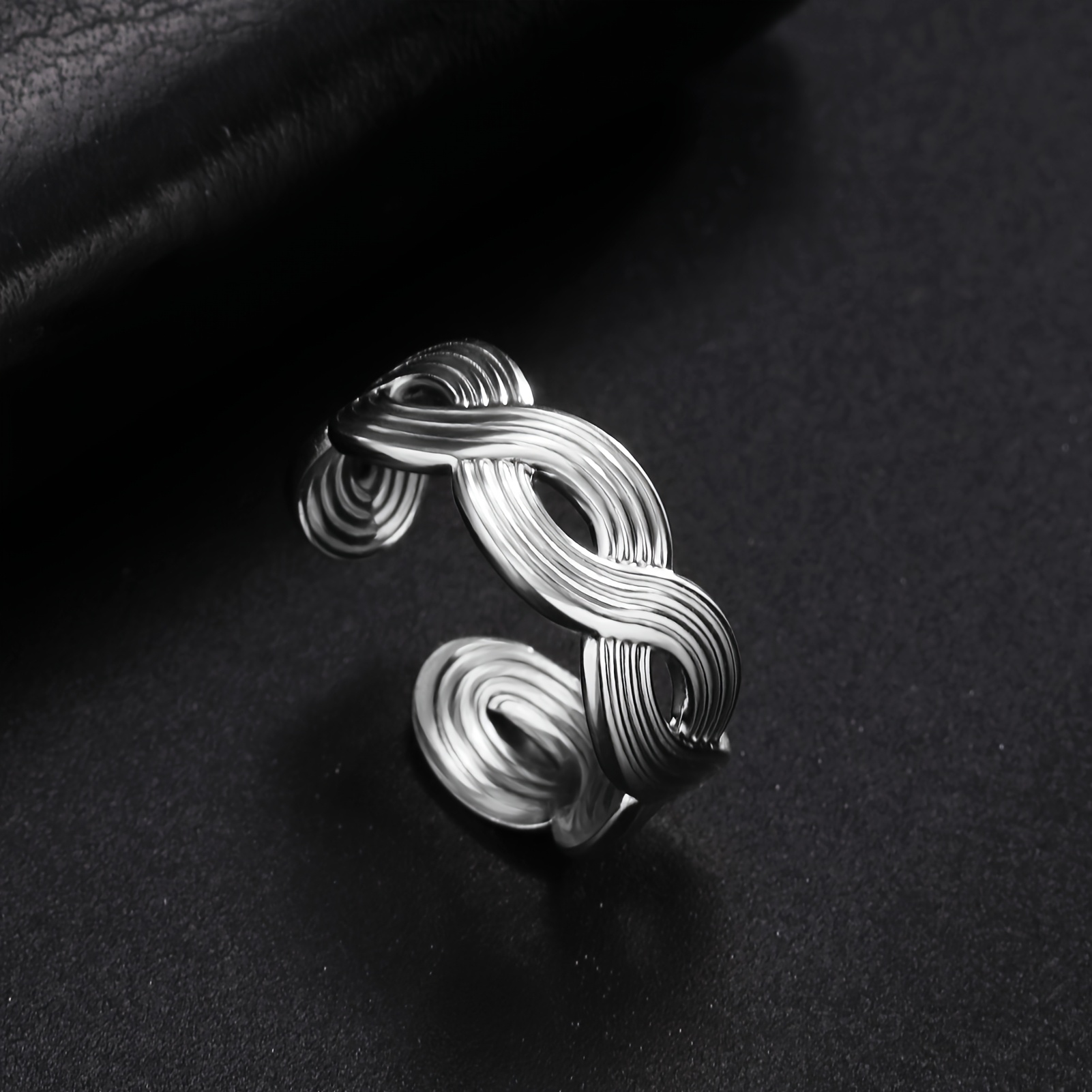 Women's Minimalist Stainless Steel Open Ring, Flat Braid Style