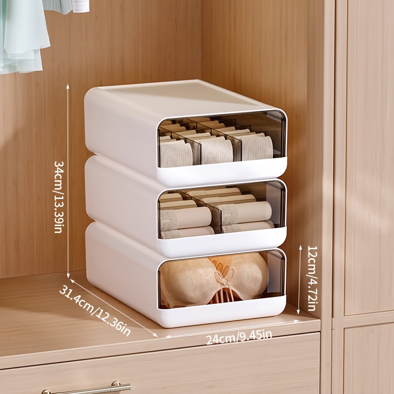 2/3pcs Wardrobe Storage Boxes, Stackable Drawer Storage Boxes With Dividers, Desktop Storage Boxes, Suitable For Office Desktops, Bathroom Desktops, Closet Organizers, White