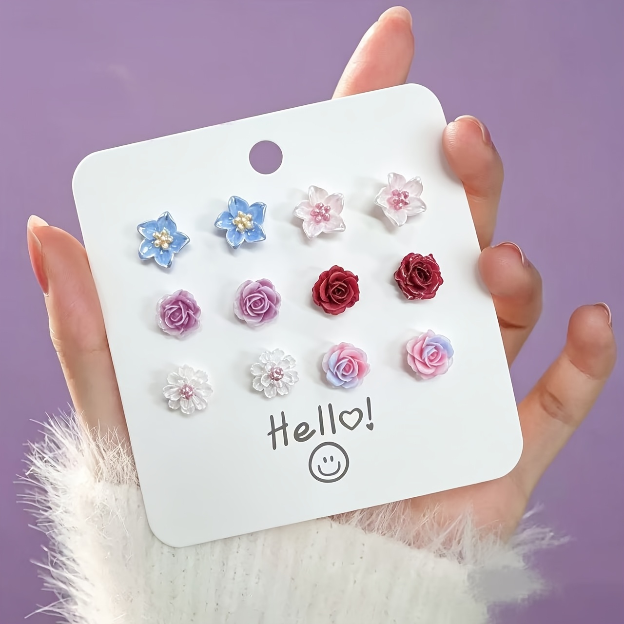 12pcs Resin Stud Earrings Set with Exquisite Ear Jewelry Box